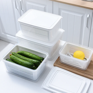 Double-Layer Sealed Fresh-Keeping Drain Basket and Storage Box for Kitchen & Refrigerator